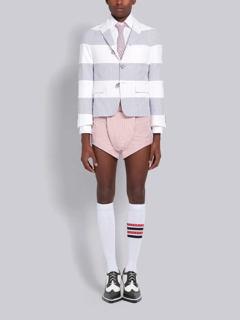 White Seersucker Rugby Stripe Cropped Raglan Sport Coat