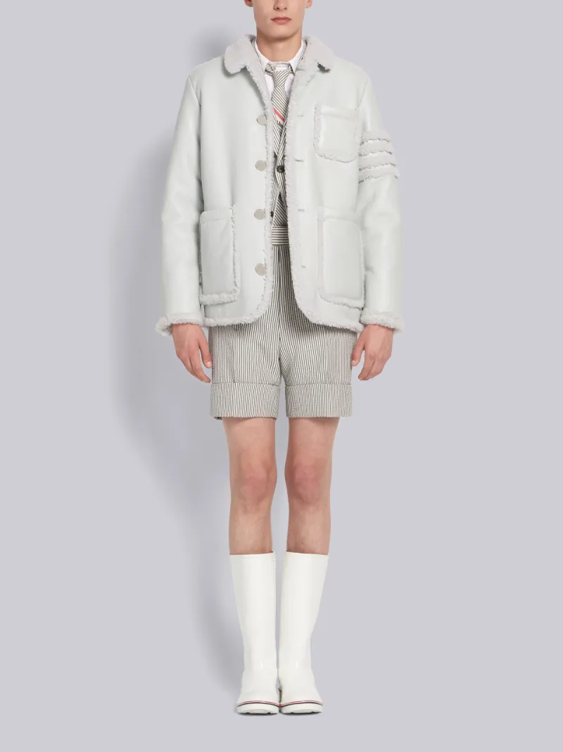 White Shearling Button Front Sack Jacket 