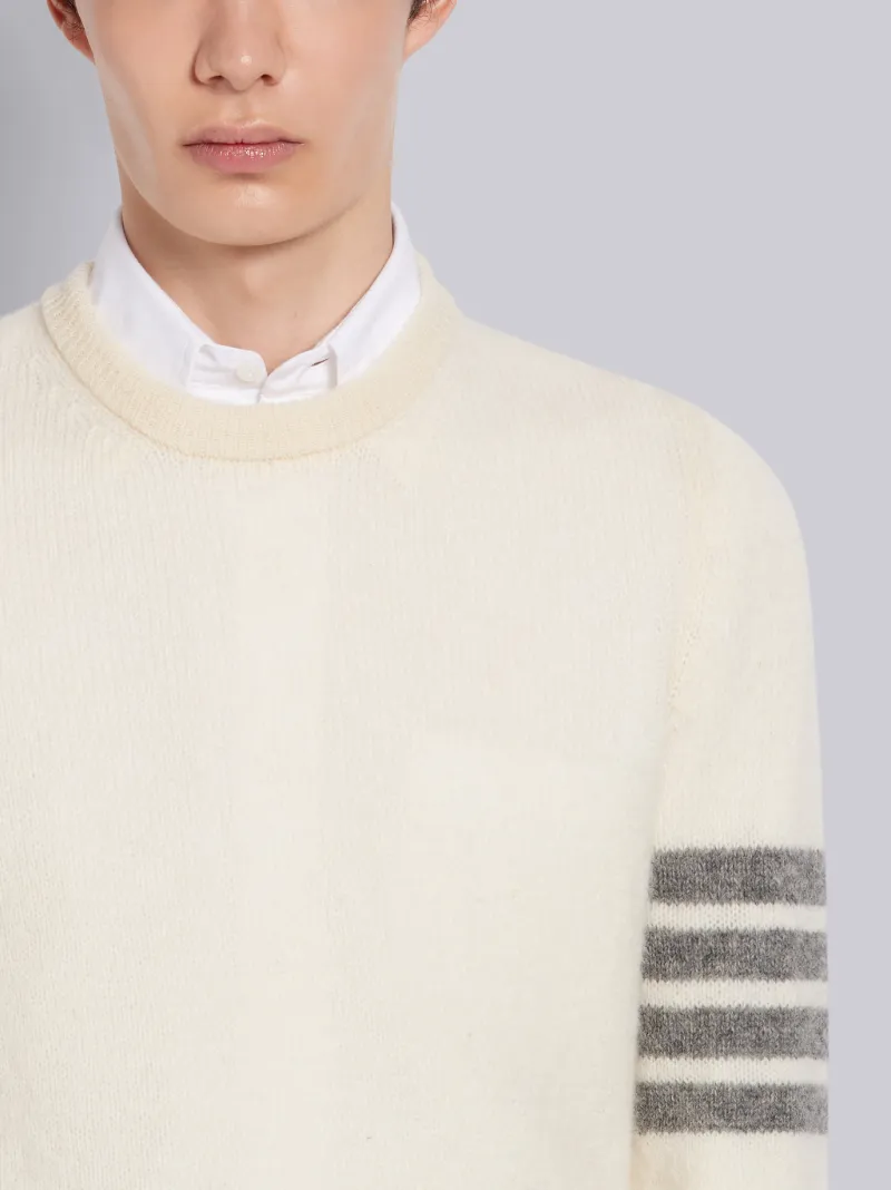 White Shetland Wool Jersey 4-Bar Classic Crew Neck Pullover