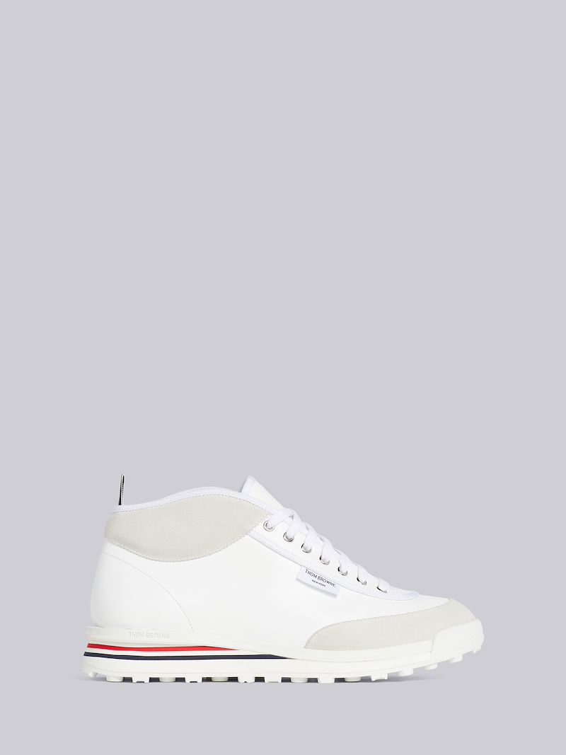 White Vitello Calf Leather Mid-top Rugby Trainer