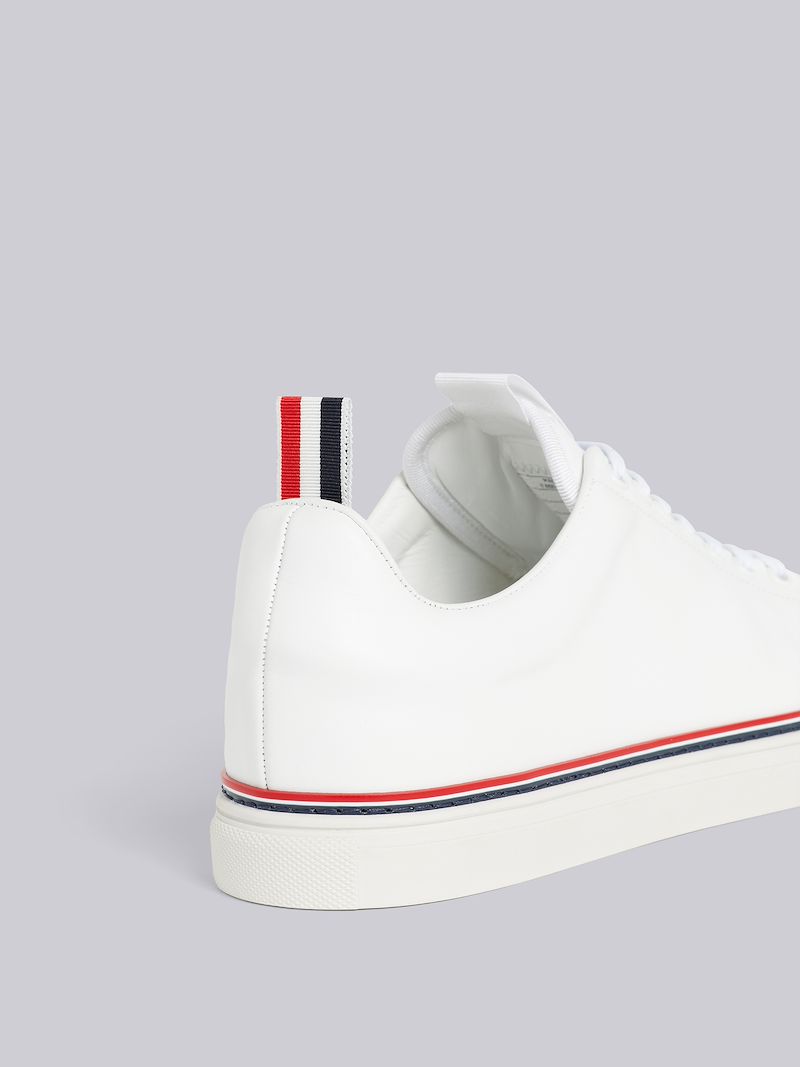 White Vitello Leather Stripe Tennis Shoe