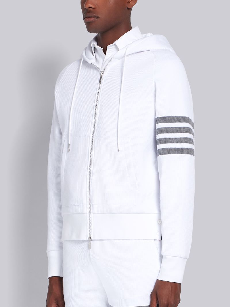 White Waffle Cotton Raglan Sleeve 4-Bar Hoodie