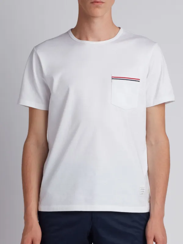 Whitemedium Weight Jersey Tipped Pocket Crew Neck Tee