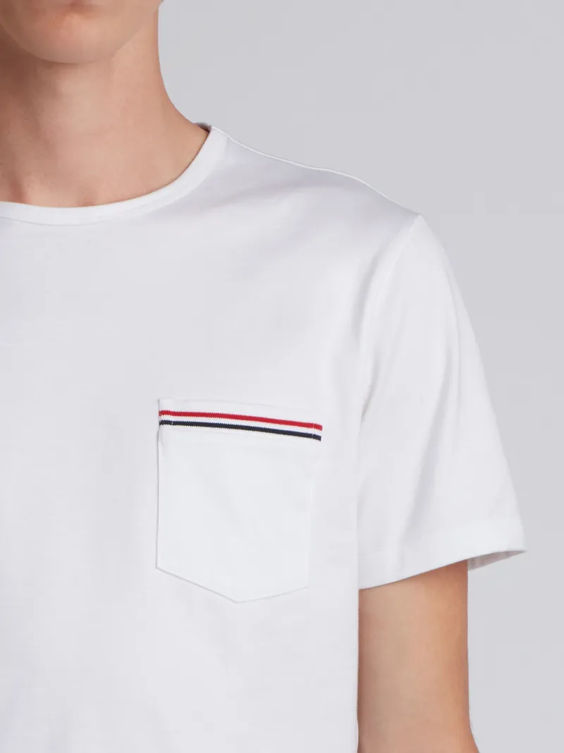 Whitemedium Weight Jersey Tipped Pocket Crew Neck Tee
