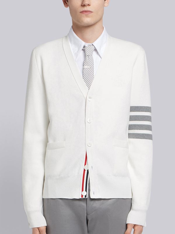 Whitemilano Stitch Cotton 4-bar V-neck Cardigan