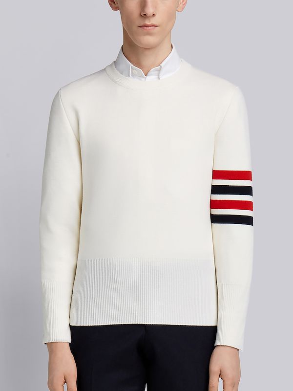 Whitemilano Stitch Finemerino Wool 4-bar Crew Neck Pullover
