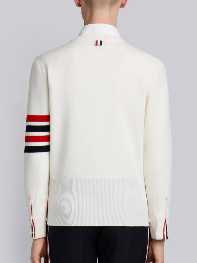 Whitemilano Stitch Finemerino Wool 4-bar Crew Neck Pullover