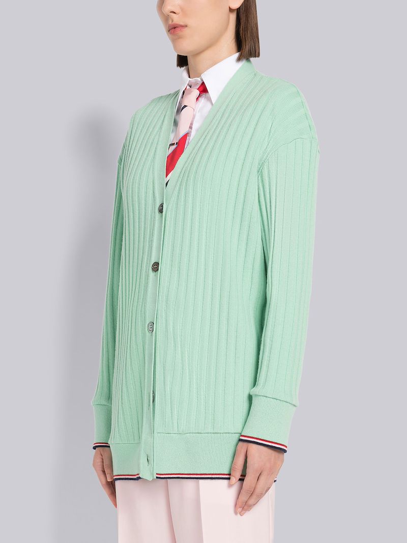 Wide Rib Cashmere Tipping Oversized V-neck Cardigan