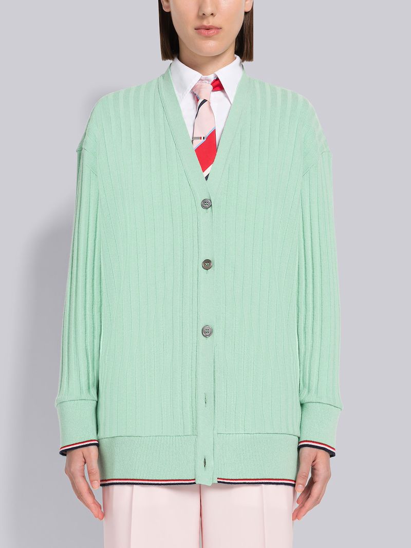 Wide Rib Cashmere Tipping Oversized V-neck Cardigan