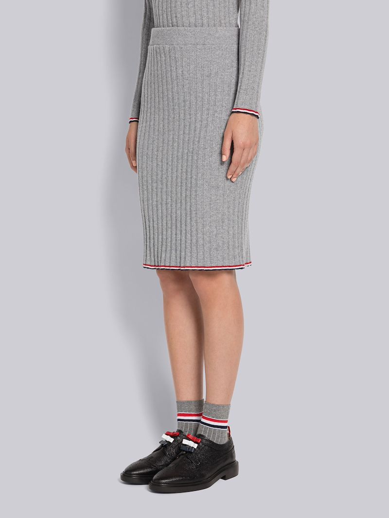 Wide Rib Cashmere Tipping Pencil Skirt