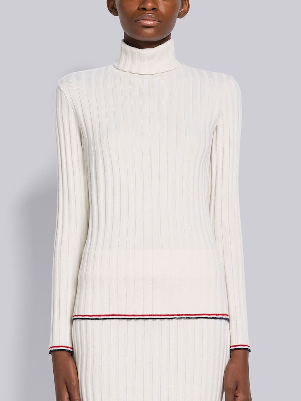 Wide Rib Cashmere Tipping Turtleneck