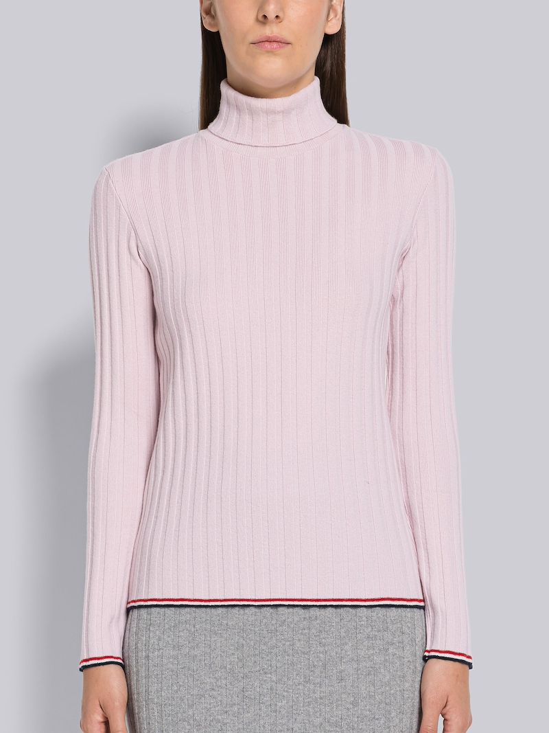 Wide Rib Cashmere Tipping Turtleneck