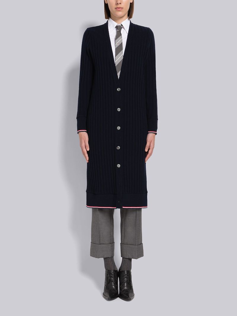 Wide Rib Cashmere Tipping V-neck Cardigan Dress