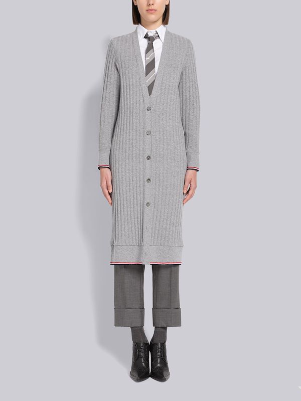 Wide Rib Cashmere Tipping V-neck Cardigan Dress