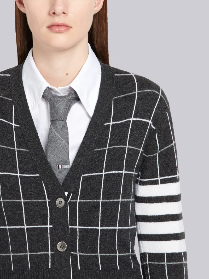 Windowpane Check Cashmere Cardigan