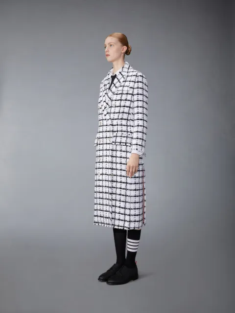 Windowpane Check Chiffon Tweed Fray Mini Pleated Skirt