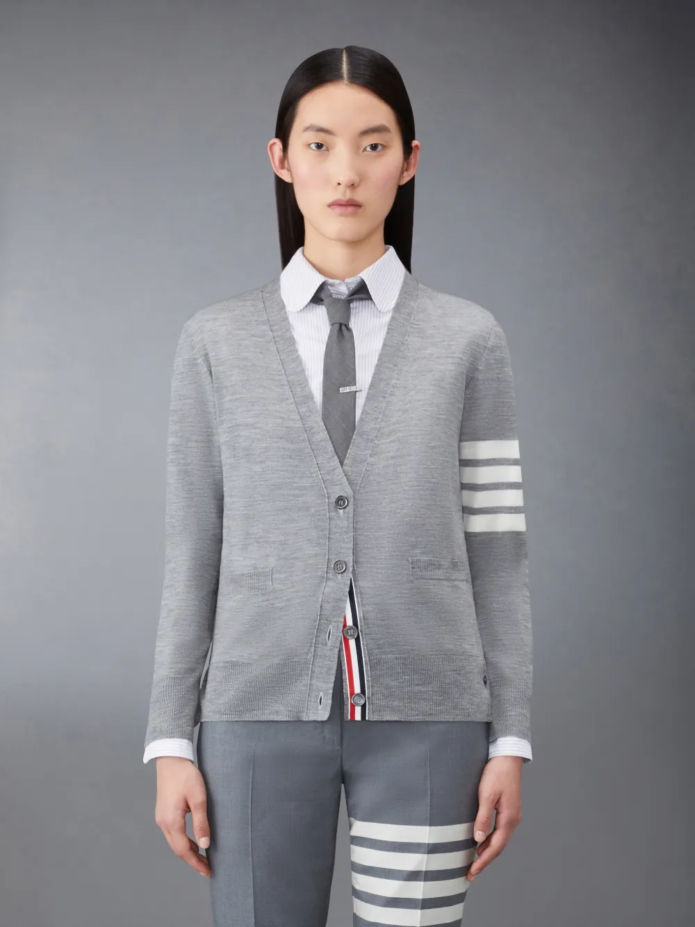 THOM BROWNE - Men Jersey Stitch Exaggerated Fit V Neck