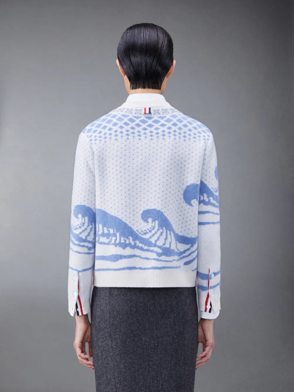 Wool and Mohair Wave Fair Isle Jacquard Crew Neck Cardigan Wool and Mohair Wave Fair Isle Jacquard Crew Neck Cardigan