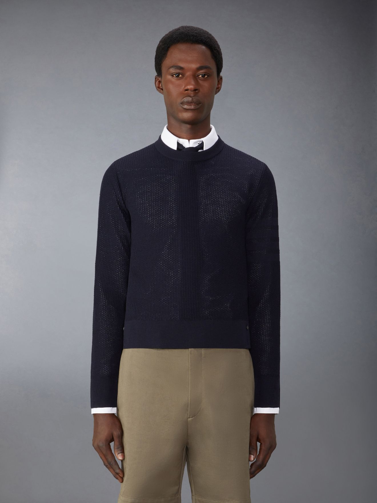 Wool Crepe 4-Bar Relaxed Fit Pullover | Thom Browne