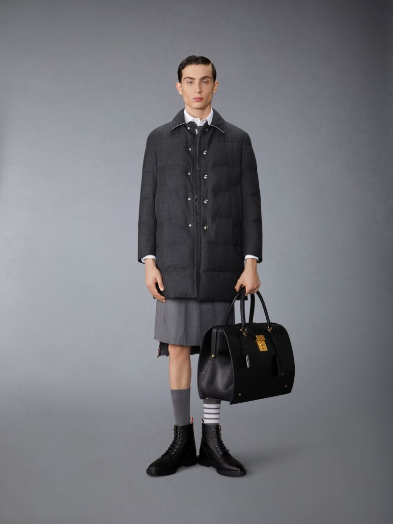 Wool Flannel Down Fill Classic Bal Collar Overcoat Thom Browne