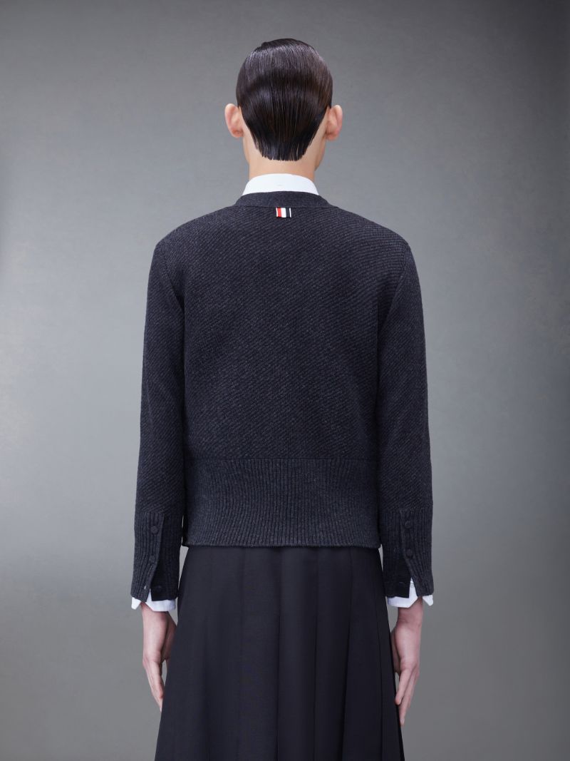 Wool Jacquard V-Neck Cardigan | Thom Browne