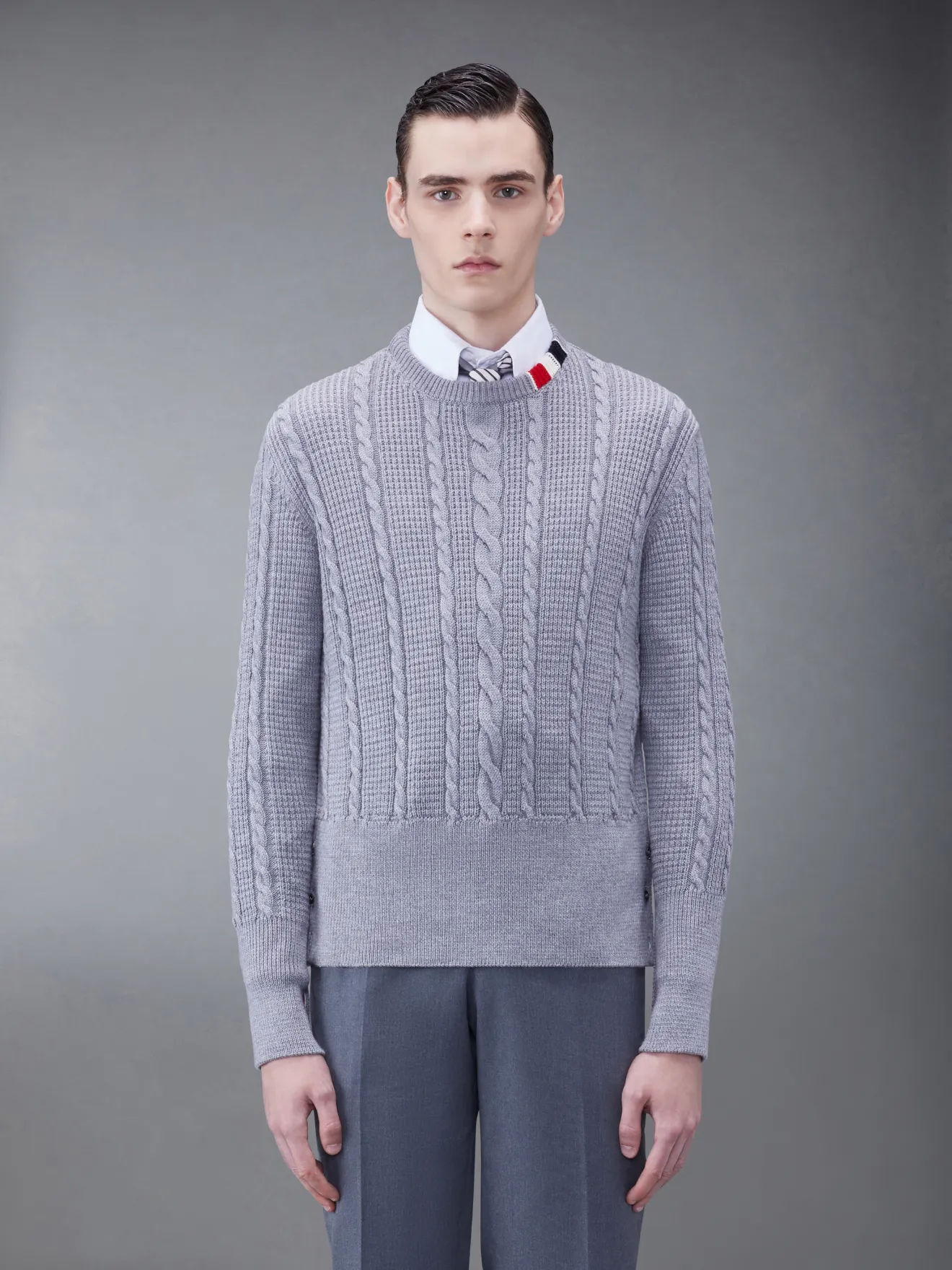 Wool Relaxed Cable Pullover | Thom Browne Wool Relaxed Cable Pullover | Thom Browne