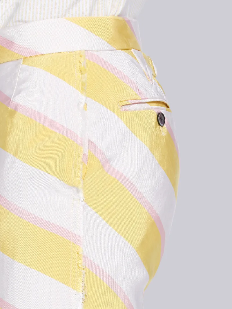 Yellow Silk Cotton Mogador Distressed Wide Repp Stripe Short