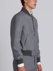 Zip Front Blousson Ribbed Jacket With Center Back Red, White And Blue Selvedge In School Uniform Plain Weave