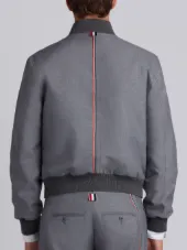 Zip Front Blousson Ribbed Jacket With Center Back Red, White And Blue Selvedge In School Uniform Plain Weave