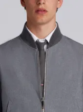 Zip Front Blousson Ribbed Jacket With Center Back Red, White And Blue Selvedge In School Uniform Plain Weave