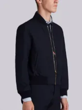 Zip Front Blousson Ribbed Jacket With Center Back Red, White And Blue Selvedge In School Uniform Plain Weave