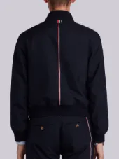 Zip Front Blousson Ribbed Jacket With Center Back Red, White And Blue Selvedge In School Uniform Plain Weave
