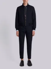 Zip Front Blousson Ribbed Jacket With Center Back Red, White And Blue Selvedge In School Uniform Plain Weave
