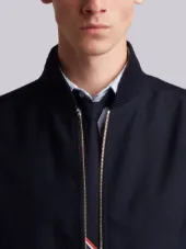 Zip Front Blousson Ribbed Jacket With Center Back Red, White And Blue Selvedge In School Uniform Plain Weave