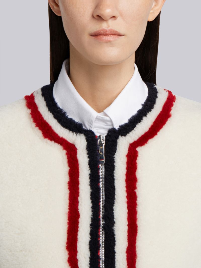 Zip Up Cardigan Jacket With Red White And Blue Intarsia In Dyed