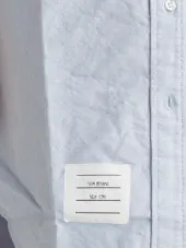 蓝色牛津三色罗缎开襟长袖及膝衬衫裙
