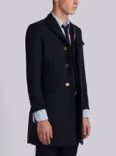 学院制服平织面料三色织边高袖笼切斯特菲尔德外套