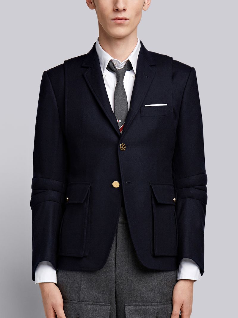 羊毛法兰绒铰链式单排扣西服外套 Thom Browne 中国官方网站