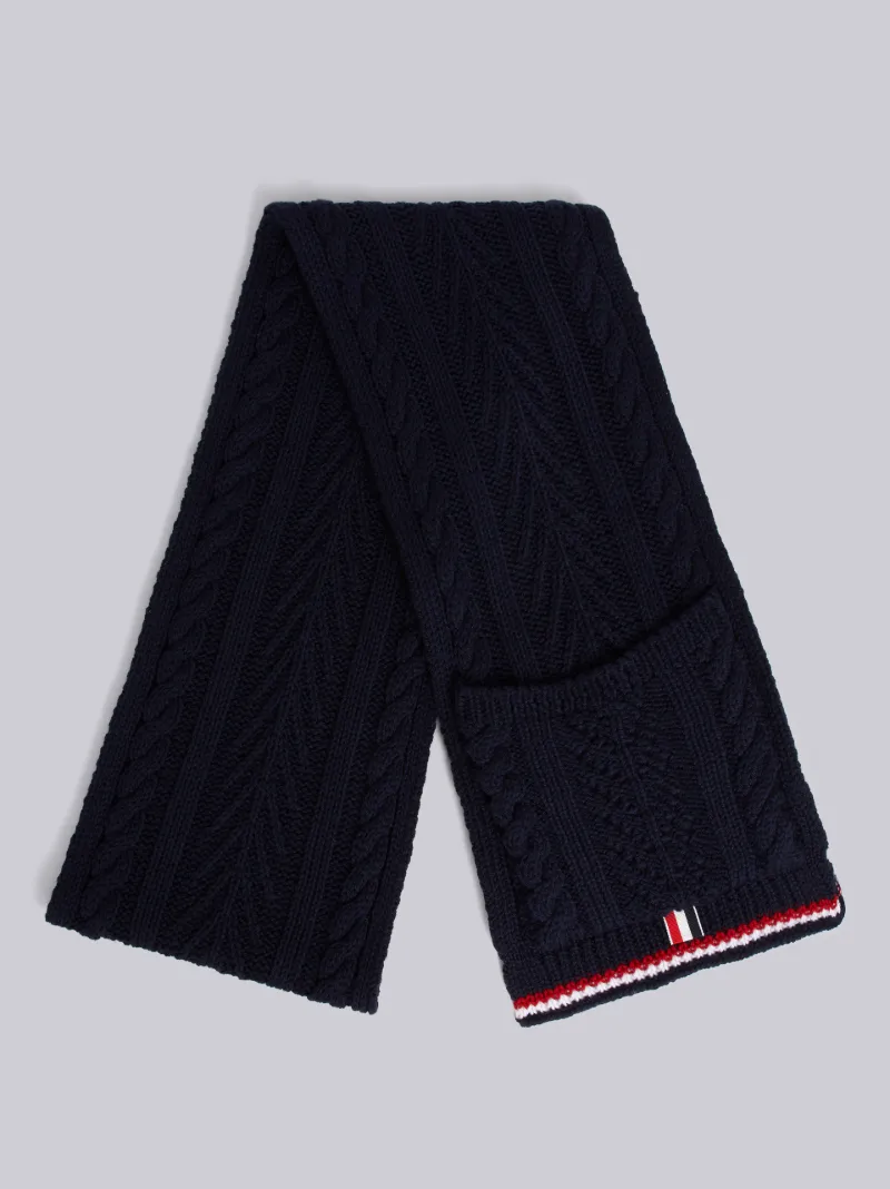 THOM BROWNE ケーブル編みマフラー ネイビー THOM BROWNE ケーブル編みマフラー ネイビー