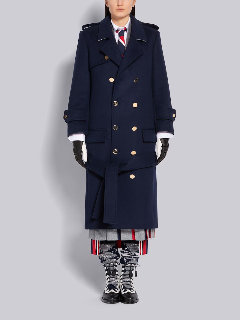 ネイビー ミリタリーウェイト カシミア ロング トレンチコート415 Navy Thom Browne 公式オンラインサイト