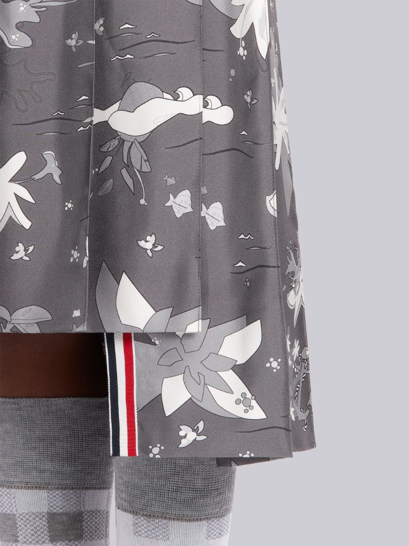 ダークグレー シルクツイル ハワイアンシーンプリント ビローニー クラシック プリーツスカート