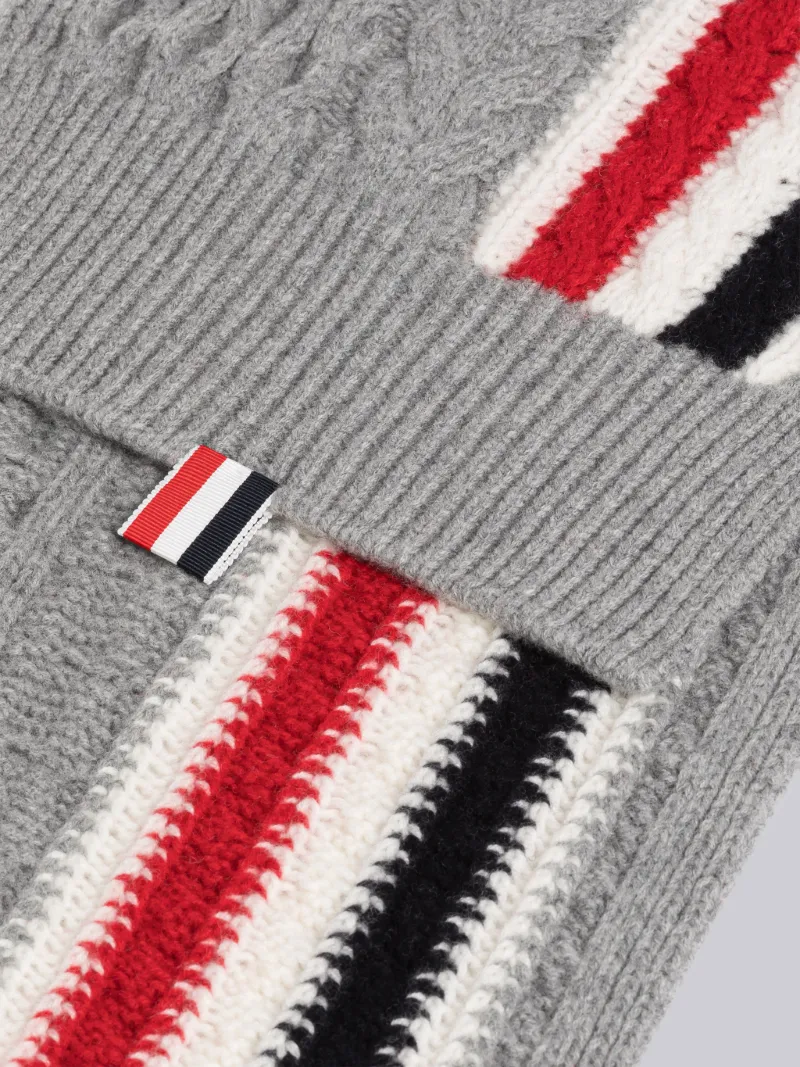 メリノ アランケーブル ストライプ マフラーグレー | Thom Browne 公式