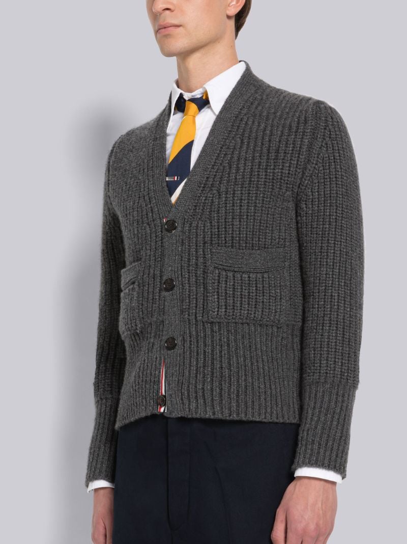 片畦編み カシミア カーディガングレー | Thom Browne 公式オンライン