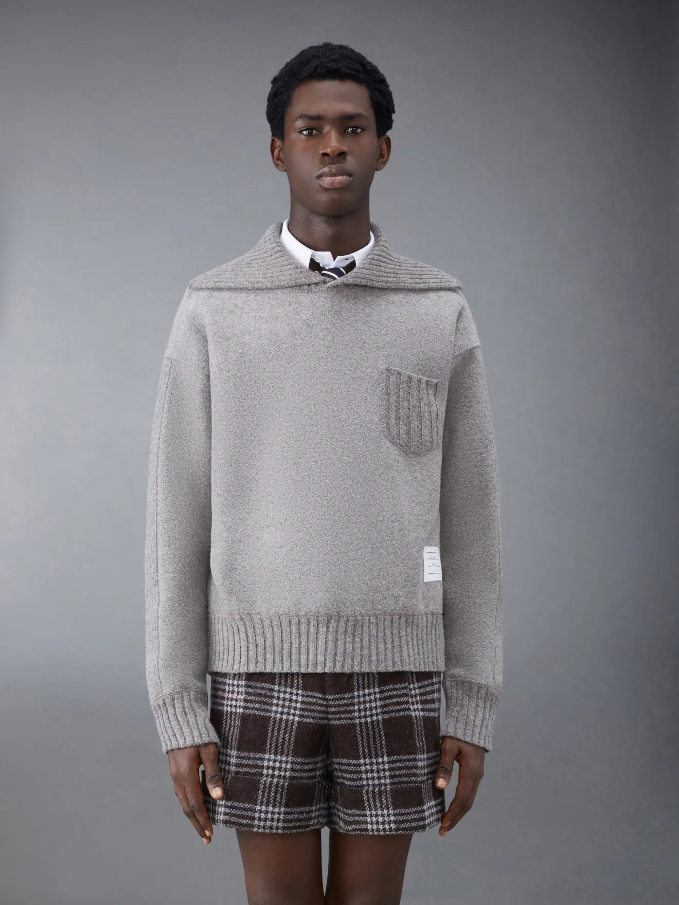 アルパカウール ファネルネック プルオーバーブラウン | Thom Browne  