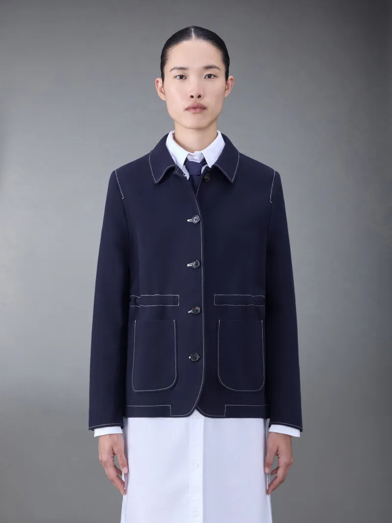 コットン オーバーサイズ ラウンドカラー ジャケットブルー | Thom  