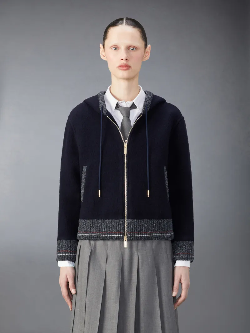ウール フリース ジップアップフーディーブルー | Thom Browne 公式 