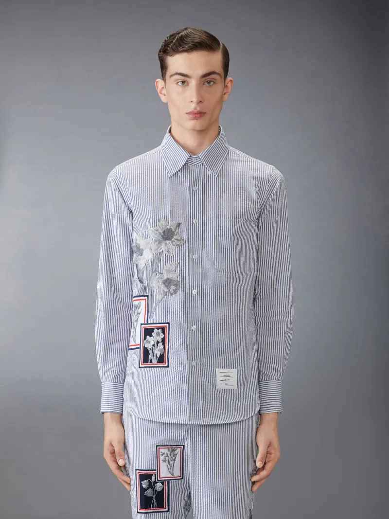 フローラル ストライプ シャツブルー | Thom Browne 公式オンラインサイト 