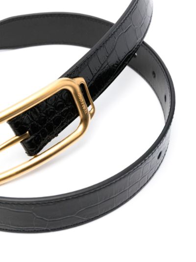 Crocodile-effect leather belt