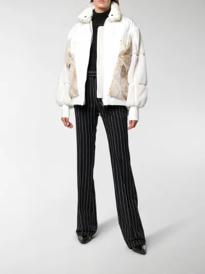 white fluffy bomber jacket