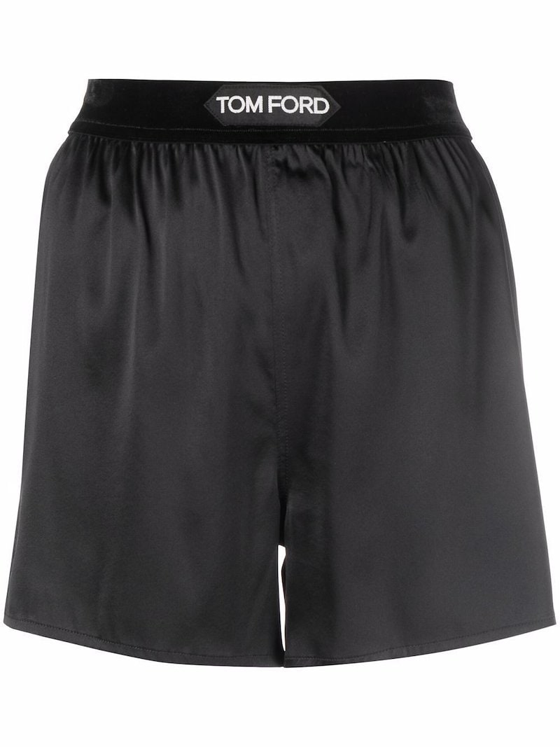 TOM FORD logo-waistband silk shorts black | MODES